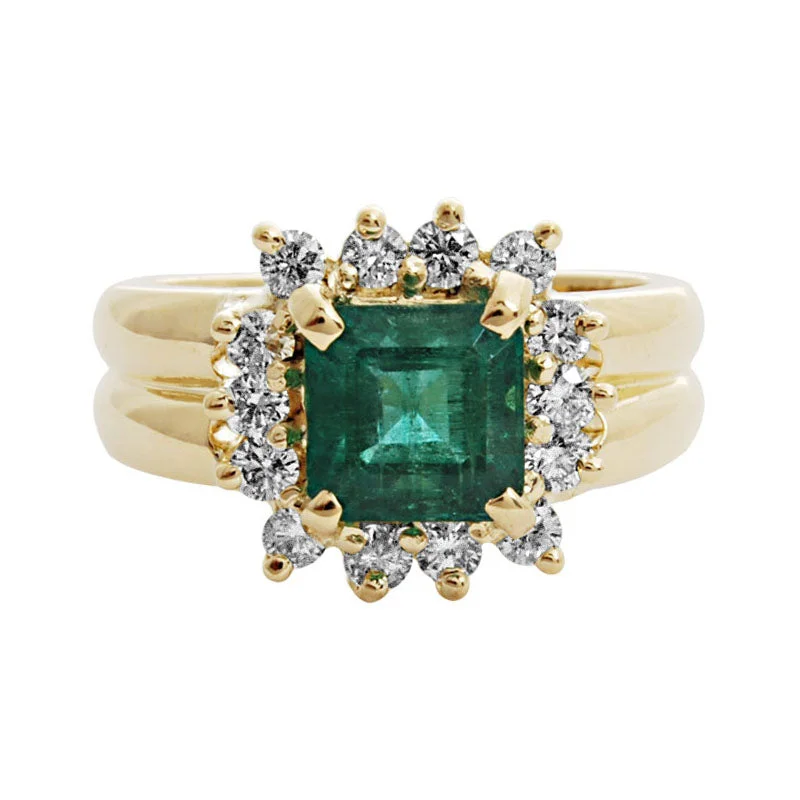 ladies-bridal-silver-rings-Ring- Emerald And Diamond (1518L)