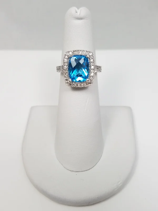 ladies-classic-rose-gold-rings-Precious 14k White Gold Natural Blue Topaz Diamond Ring