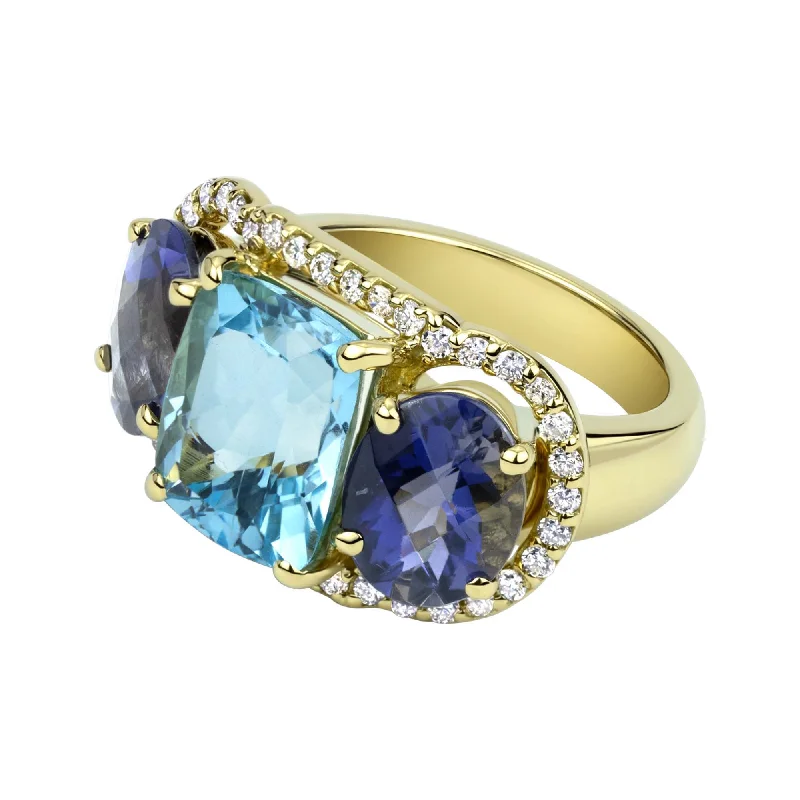 ladies-handmade-gold-rings-Ring - Blue Topaz, Iolite And Diamond (2331A)