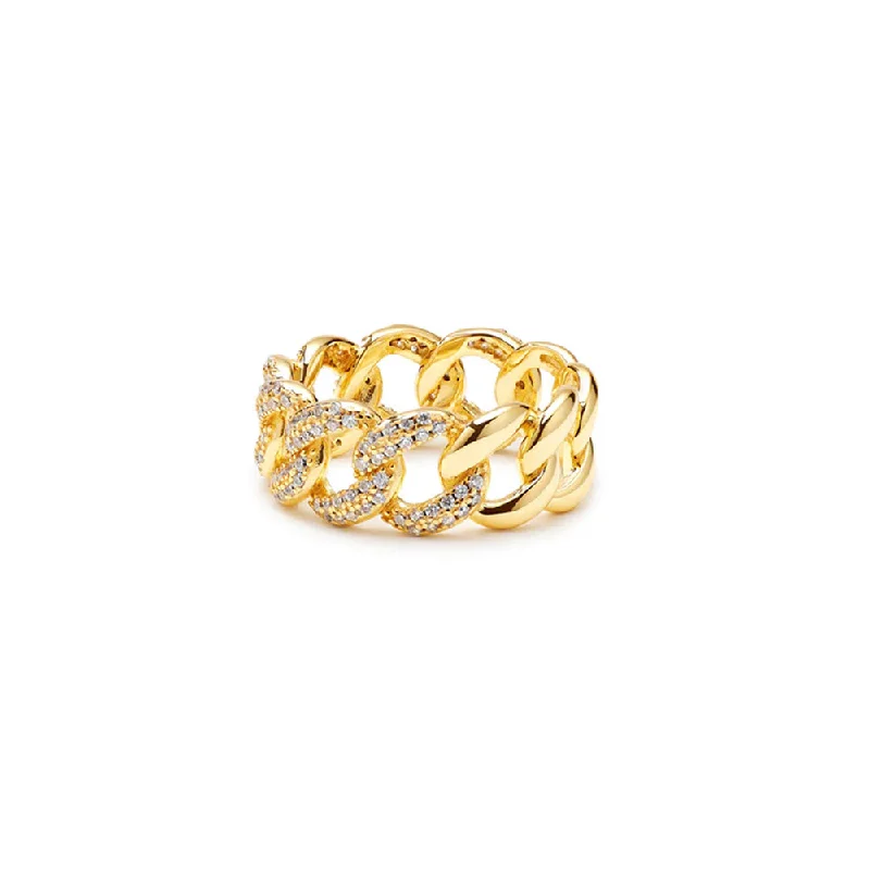 ladies-custom-gold-rings-THE HALF STONE CUBAN LINK RING