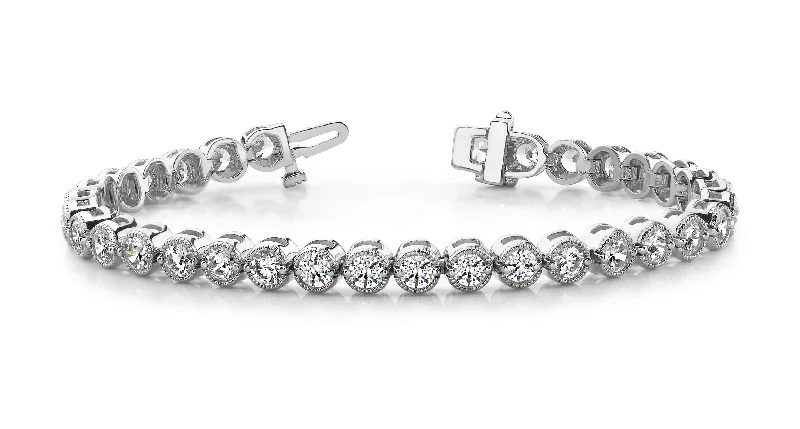 Ladies bracelets for gala nights -14K White Gold Diamond Milgrain Bezel Tennis Bracelet