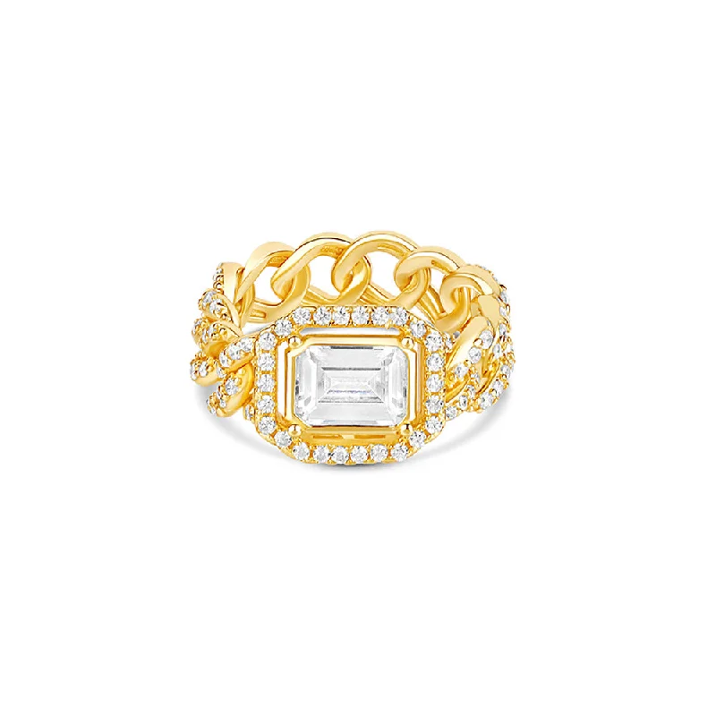 ladies-bridal-silver-rings-THE HALO COLORED STONE CUBAN LINK CHAIN RING (CHAPTER II BY GREG YÜNA X THE M JEWELERS)