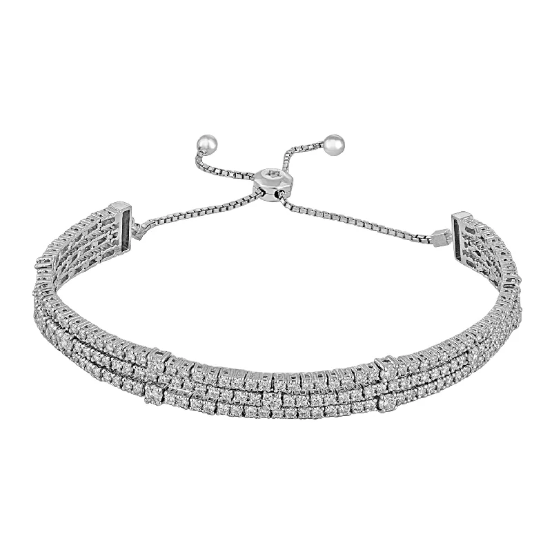 Ladies bracelets bold charm -14K White Gold Diamond Bolo Bracelet