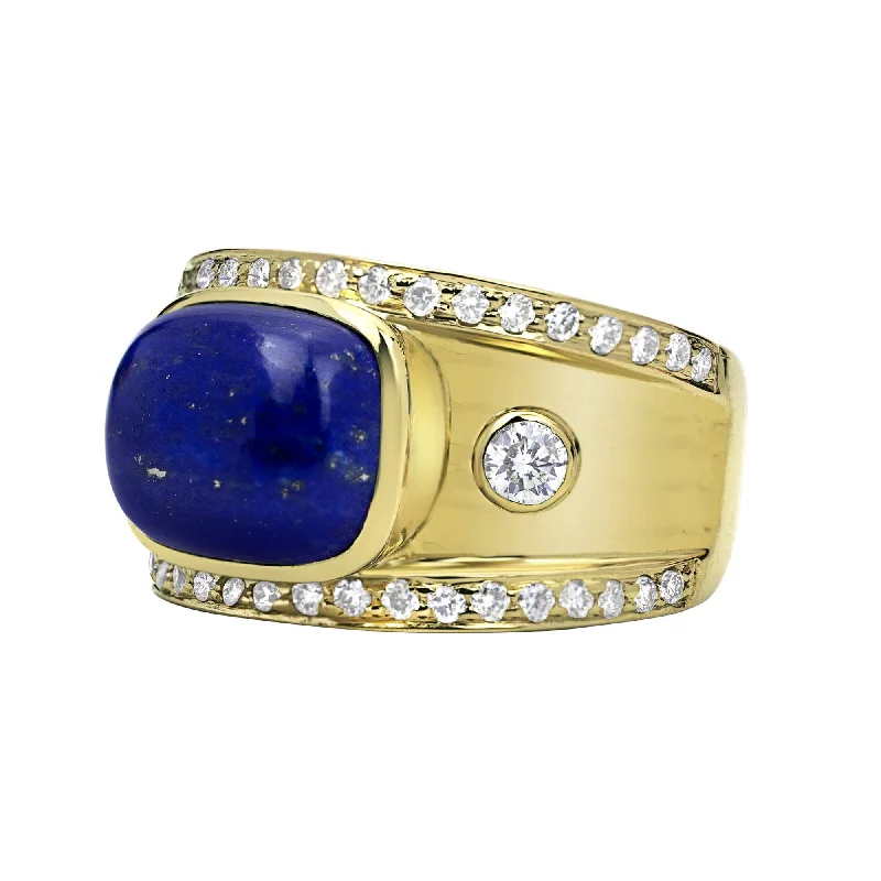 ladies-minimalist-silver-rings-Ring - Lapis Lazulli And Diamond (2316B)