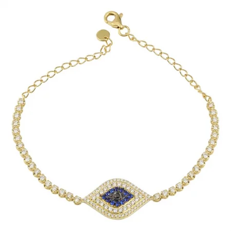 Ladies bracelets eco-chic materials -14k Yellow Gold Evil Eye & Crown Prong Diamond Tennis Chain Bracelet