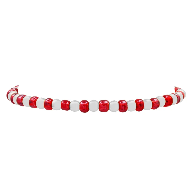 Ladies bracelets for gala nights -IRIDESCENT BALL STRETCH BRACELET SILVER AND RED