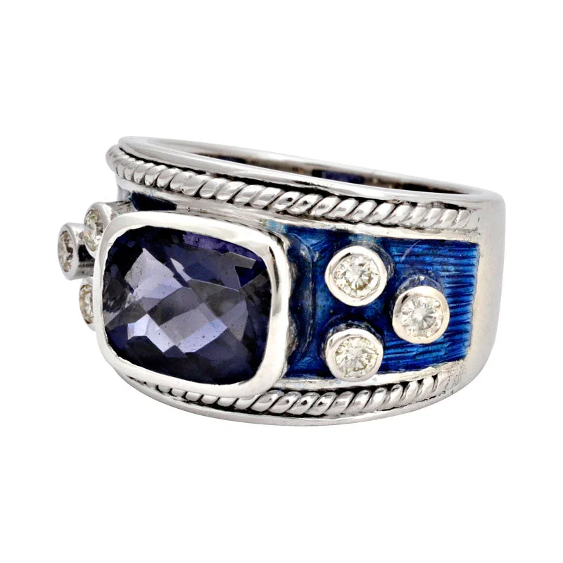 ladies-oval-gold-rings-Ring-Iolite and Diamond (Enamel)