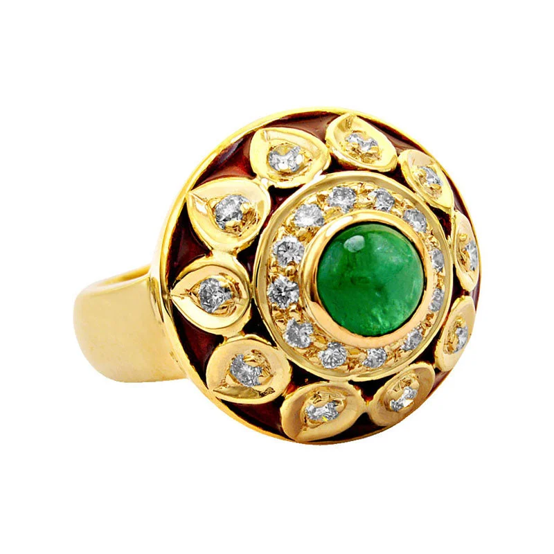 ladies-round-rose-gold-rings-Ring- Emerald And Diamond (enamel) (2016B)