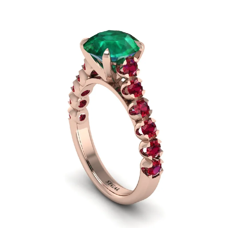 engagement-pearl-halo-rings-2ct Round Cut Emerald 14K Gold Engagement Ring - Christina No. 50