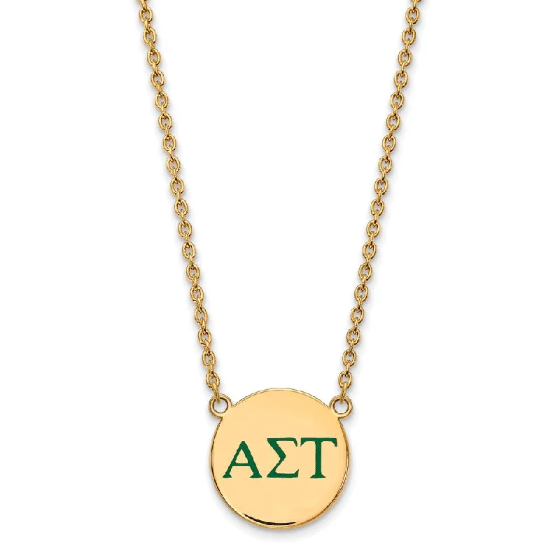 Ladies necklaces fun flair -14K Plated Silver Alpha Sigma Tau Large Green Enamel Greek Necklace