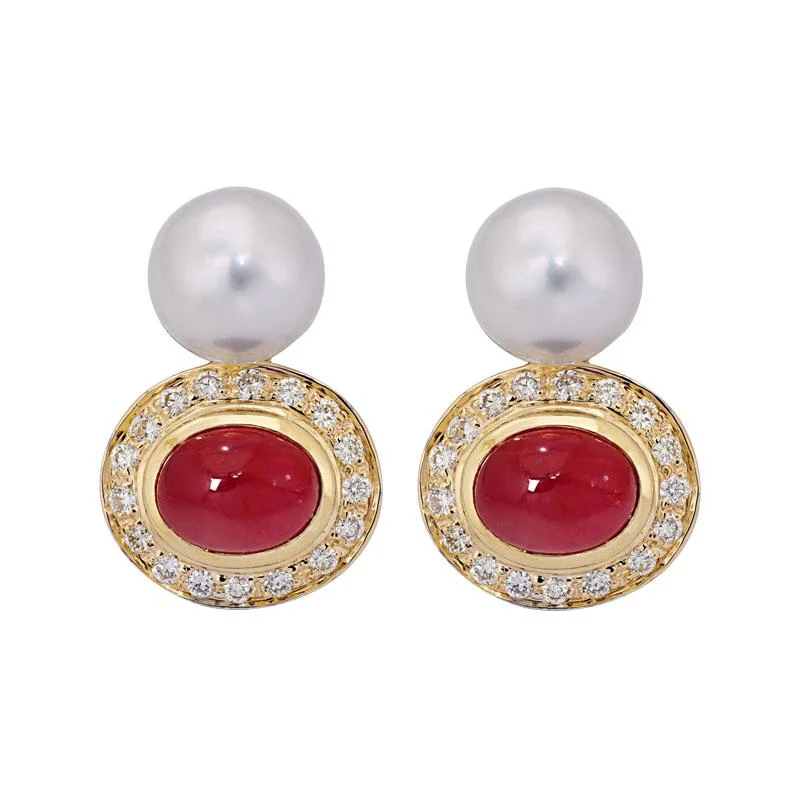 ladies-trendy-silver-earrings-Earrings- Ruby, South Sea Pearl and Diamond  (18DM)