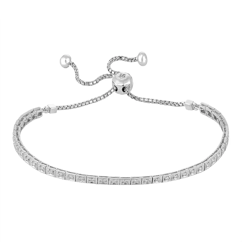 Ladies bracelets modern flair -14K White Gold Diamond Square Link Tennis Bracelet