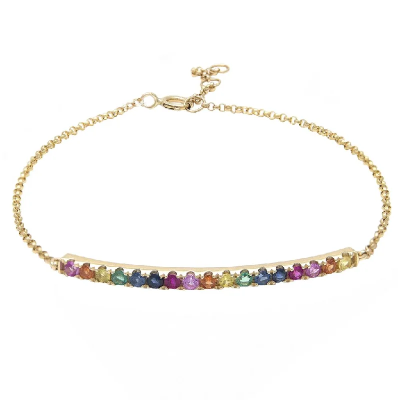 Ladies bracelets classic elegance -14K Yellow Gold Colored Stone Curved Bar Bracelet