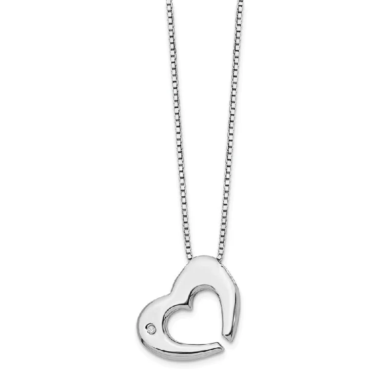 Ladies necklaces with sea aquamarine -Cutout Diamond Heart Necklace in Rhodium Plated Silver, 18-20 Inch