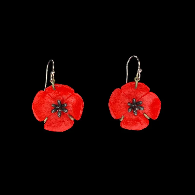 ladies-moon-hook-earrings-Red Poppy Earrings - Wire Drop