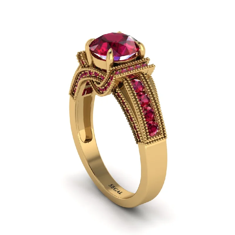 engagement-white-gold-accent-rings-Ruby Eternal Embrace Milgrain Engagement Ring - Fernanda No. 55