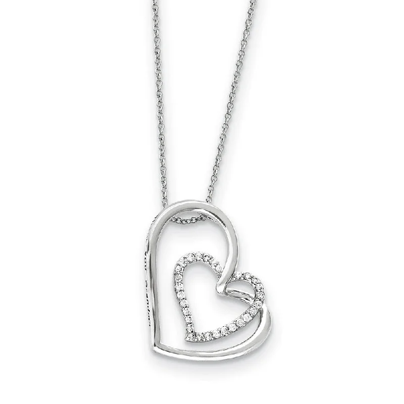 Ladies necklaces for quest days -Rhodium Plated Sterling Silver & CZ Thank You Grandma Necklace, 18 In.