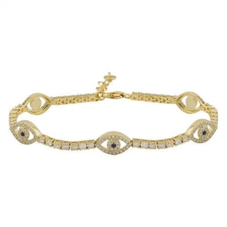 Ladies bracelets for 21st birthdays -14k Yellow Gold Evil Eye & Classic Diamond Tennis Bracelet