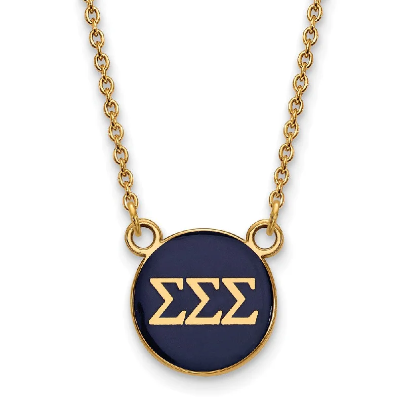 Ladies necklaces for trade vibes -14K Plated Silver Sigma Sigma Sigma Small Blue Enamel Disc Necklace