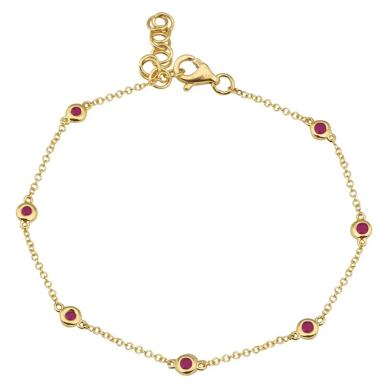 Ladies bracelets for trendy ensembles -14k Yellow Gold Ruby Gemstone Diamond by the Yard Bracelet