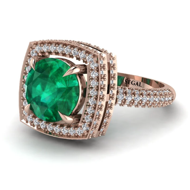 engagement-heart-wide-band-rings-Round Emerald Double Halo Engagement Ring - Kayleigh No. 5