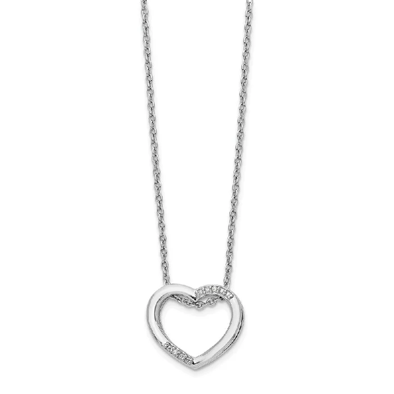 Ladies necklaces for life’s milestones -Diamond 15mm Heart Necklace in Rhodium Plated Silver, 18-20 Inch