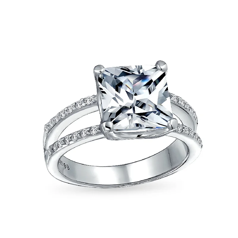 engagement-oval-gold-rings-3CT Princess Cut AAA CZ Engagement Ring with Split Pave Shank in Sterling Silver