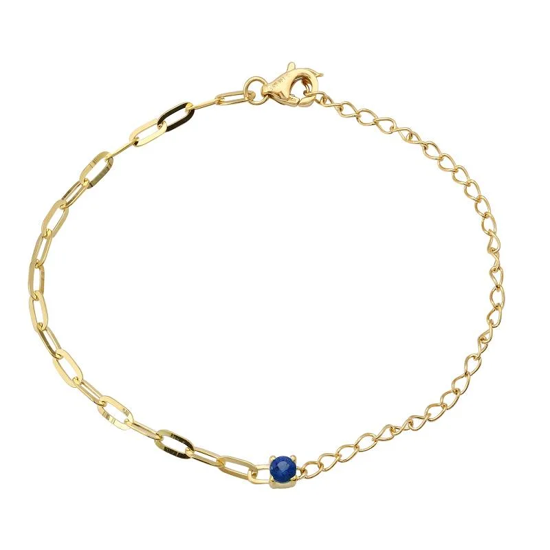 Ladies bracelets cute elegance -14k Yellow Gold Sapphire Mixed Chain Bracelet