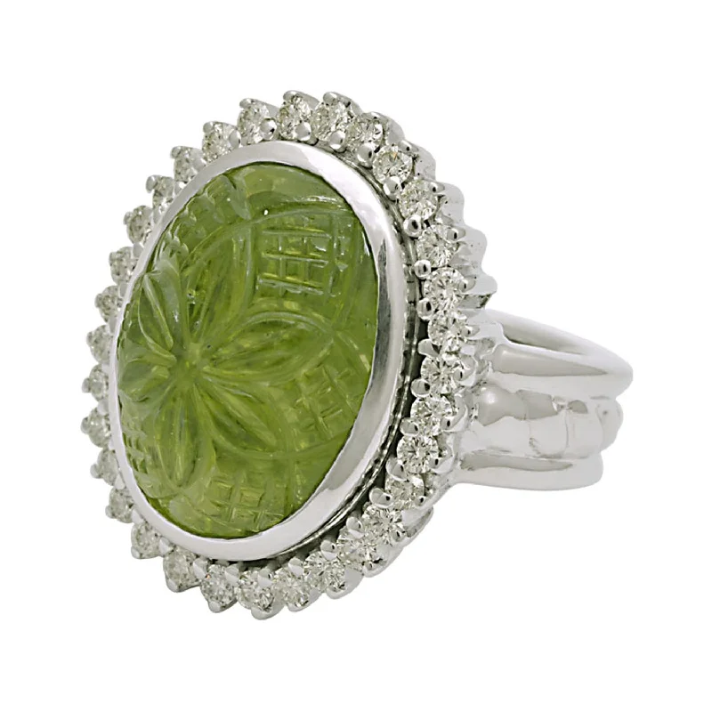 ladies-emerald-cut-rose-gold-rings-Ring- Peridot And Diamond