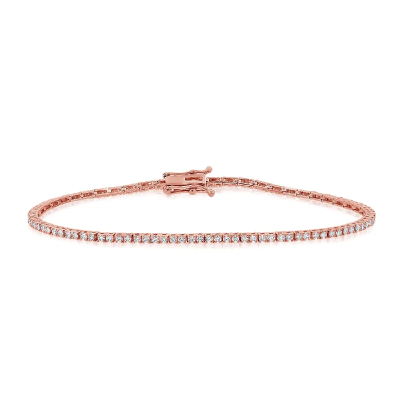 Ladies bracelets for bridal elegance -14K Rose Gold 1.29Ct Diamond Tennis Bracelet