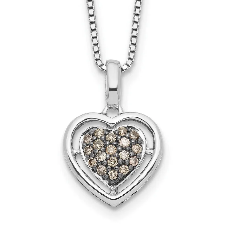 Ladies necklaces vintage charm -1/4 Ctw Champagne Diamond 15mm Heart Necklace in Sterling Silver