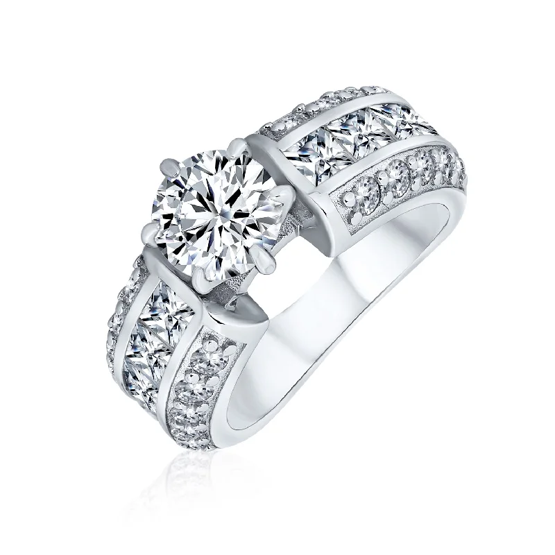 engagement-cushion-cut-white-gold-rings-Vintage Art Deco 2CT CZ Solitaire Engagement Ring with Pave Band Silver