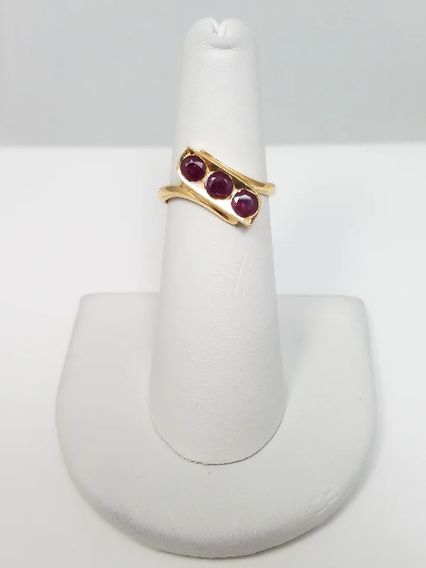 ladies-vintage-diamond-rings-Elegant 21k Yellow Gold Natural Ruby Custom Ring