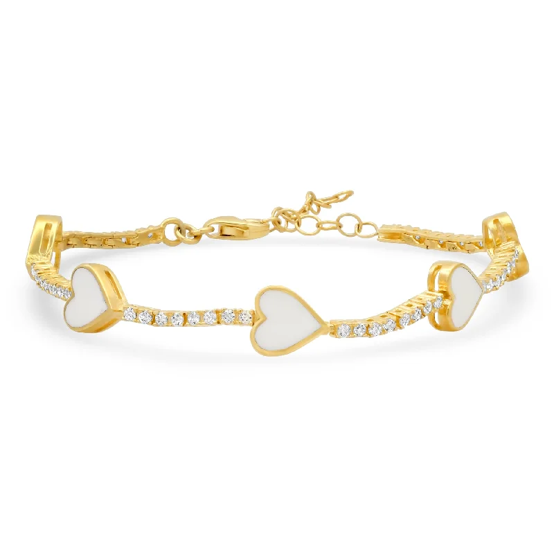 Ladies bracelets with bark pendants -WHITE HEART BRACELET, GOLD