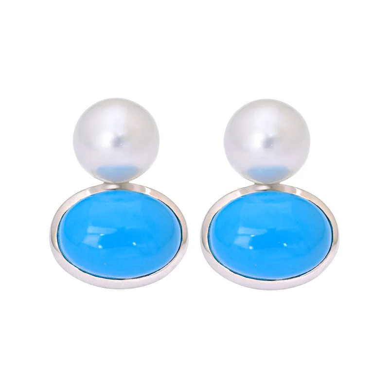 ladies-gemstone-leverback-earrings-Earrings- Turquoise and South Sea Pearl