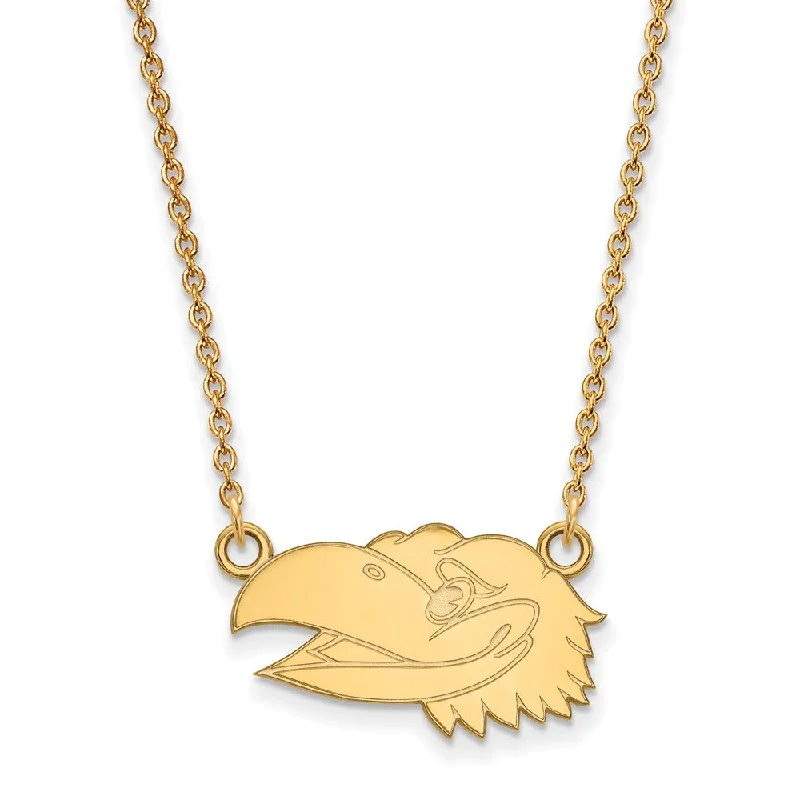 Ladies necklaces with quill pendants -14k Yellow Gold U of Kansas Small Jayhawk Pendant Necklace