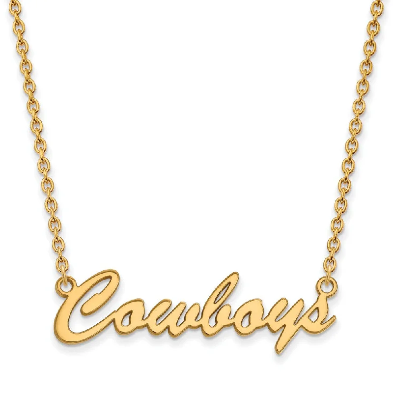 Ladies necklaces with streak charms -14k Gold Plated Silver Oklahoma State Medium Pendant Necklace