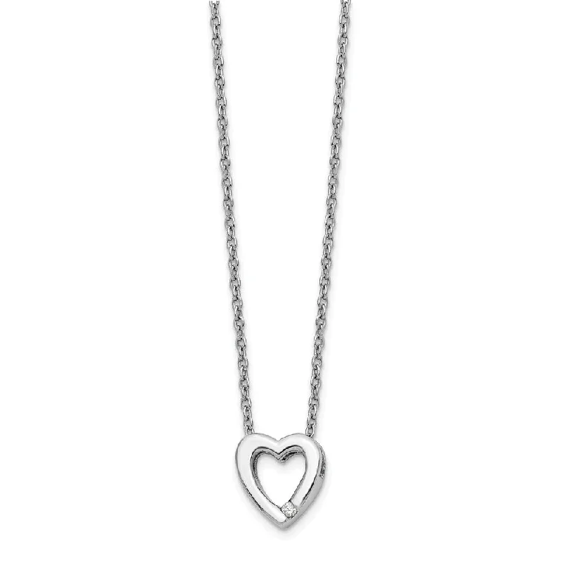 Ladies necklaces for golden years -12mm Diamond Open Heart Necklace in Rhodium Plated Silver, 18-20 Inch