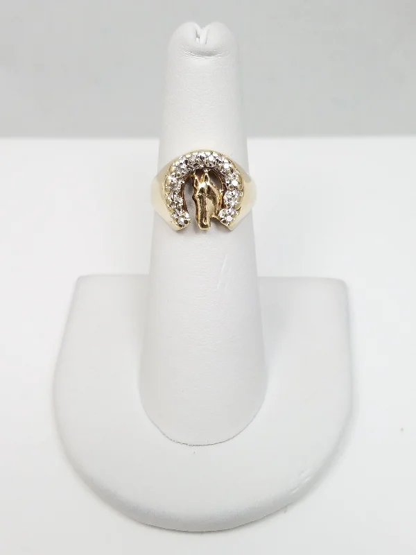 ladies-gold-twist-rings-10k Yellow Gold Diamond Horseshoe Ring