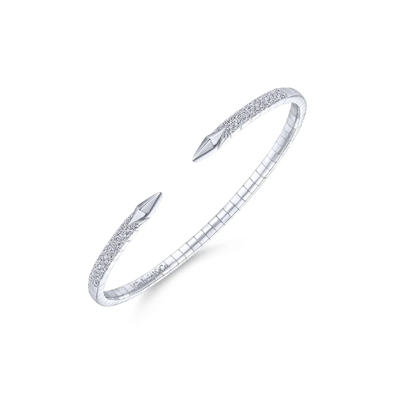 Ladies bracelets quirky charm -14K White Gold Diamond Open Cuff Bangle Bracelet