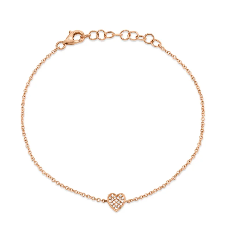 Ladies bracelets for posh events -14K Rose Gold Diamond Heart Bracelet