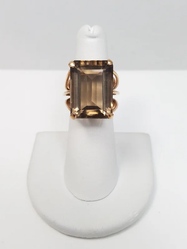 ladies-modern-gold-rings-Epic Vintage 20ct Smoky Quartz 9k Gold Ring