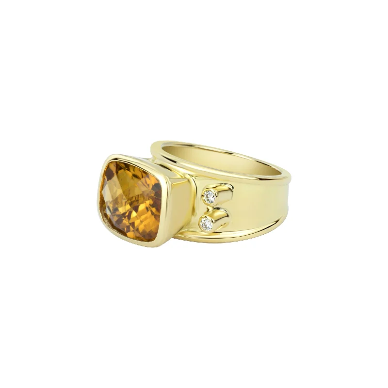 ladies-cushion-cut-diamond-rings-Ring - Citrine And Diamond