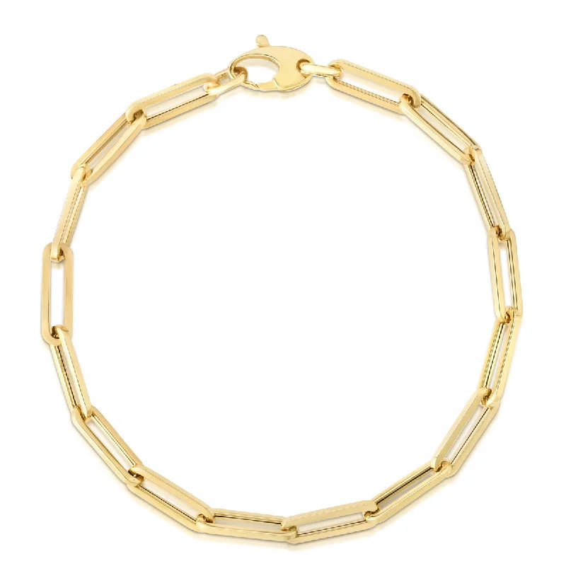 Ladies bracelets for lazy vibes -14k Yellow Gold 4.2mm Polished Paperclip Chain Bracelet