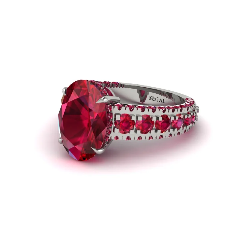 engagement-modern-platinum-rings-4ct Oval Cut Ruby Pave Engagement Ring - Selah No. 57