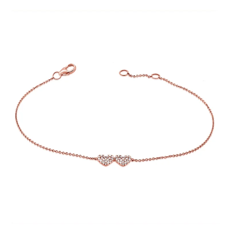 Ladies bracelets with colt charms -14K Rose Gold Diamond Double Heart Bracelet