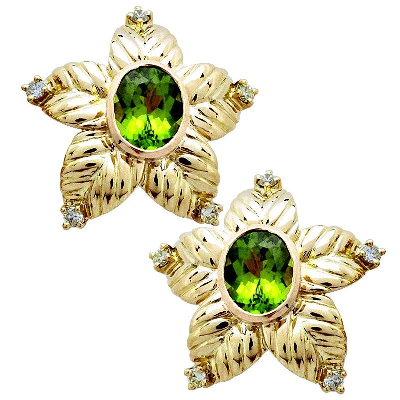 ladies-elegant-post-earrings-Earrings-Peridot and Diamond  (959E)