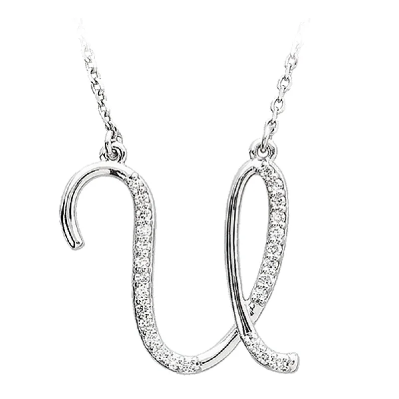 Ladies necklaces classic beauty -1/8 Ctw Diamond 14k White Gold Medium Script Initial U Necklace, 17in