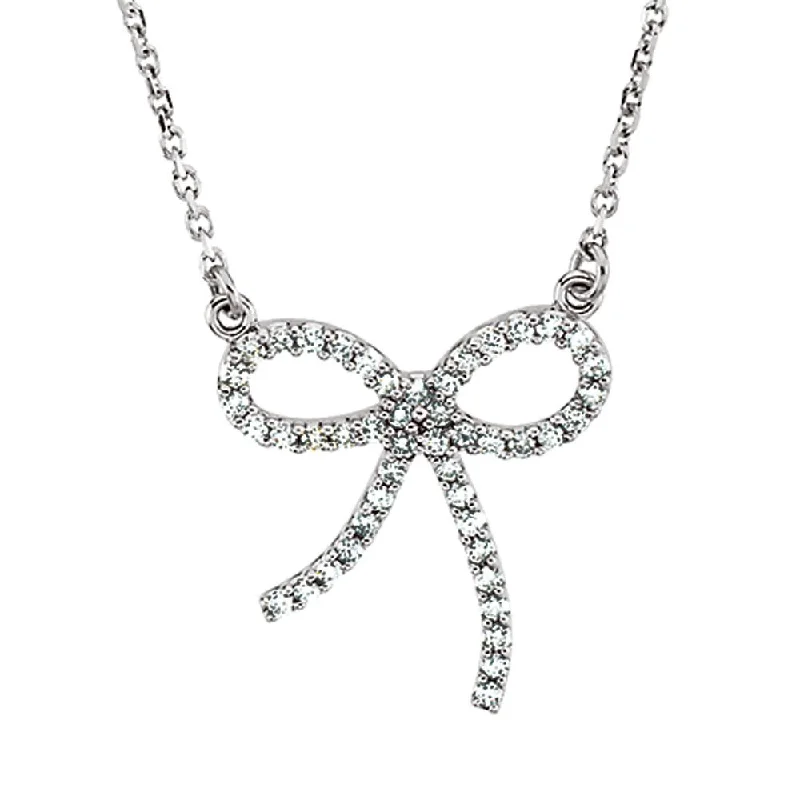 Ladies necklaces dramatic flair -1/4 cttw Diamond Bow Necklace in 14k White Gold