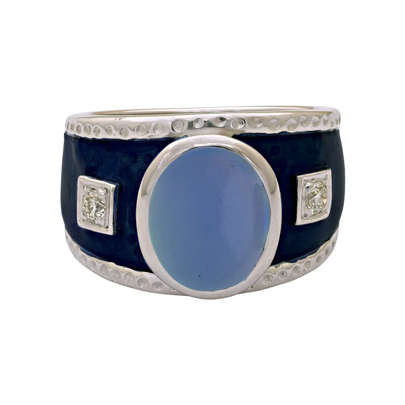 ladies-silver-filigree-rings-Ring- Chalcedony And Diamond (Enamel)  (229DS)